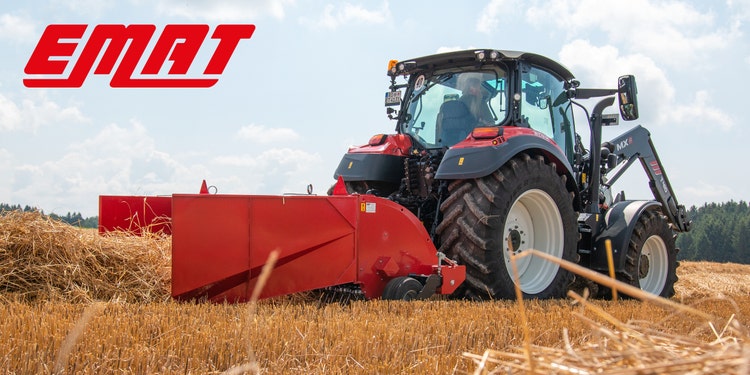 Bild eines Styer Schleppers mit EMAT Anbaugerät für die Ernte auf einem Feld