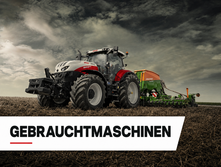 Gebrauchtmaschinen Kachel mit weißem Steyr Traktor