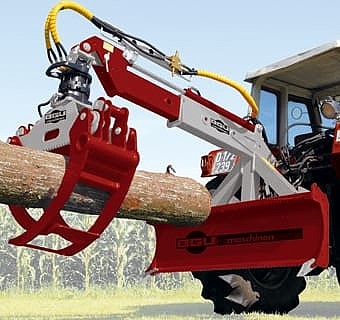 Bild einer Forstzange mit einem Holzstamm