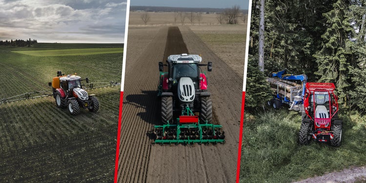 Header Steyr Profi Serie. Spritzen auf dem Feld, Saat ausbringen, Forstarbeit