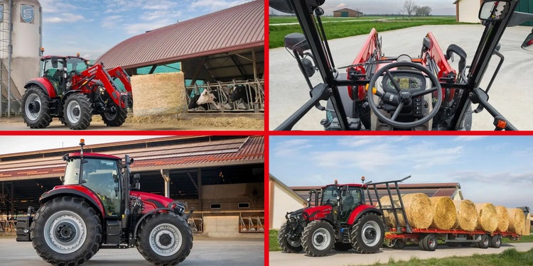 Case IH Farmall M Header. Bei der Arbeit. Innenraum, Ballentransport