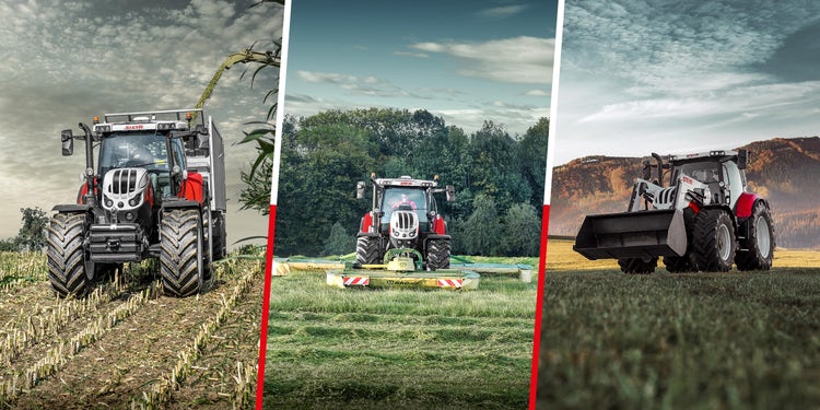 Header Steyr Impuls, Häckseln im Mais, Mähen im Gras, Frontladerarbeiten