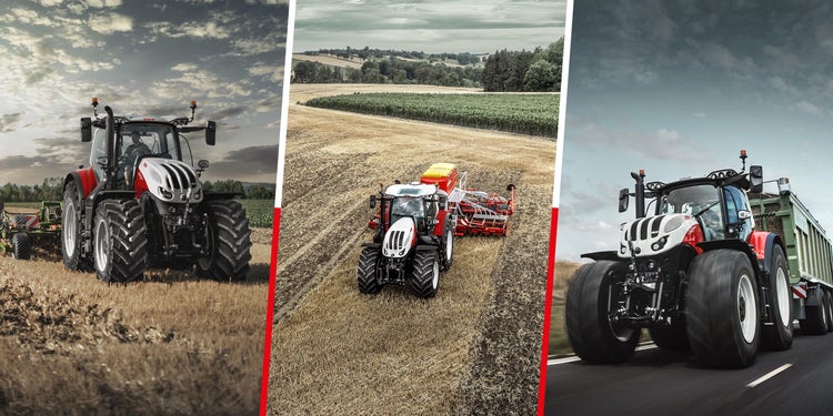 Header Steyr Terrus, Grubbern, Saat ausbringen, Straßentransport